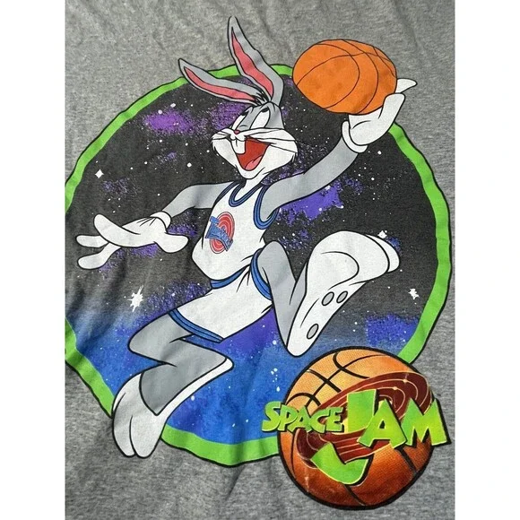 Space Jam Bugs Bunny Mens XL T-Shirt Heather Gray Looney Tunes Graphic Tee - Picture 2 of 7